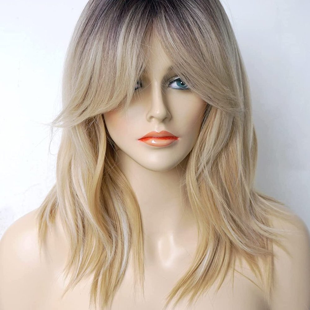 Layered Highlight Blonde Wig With Bang